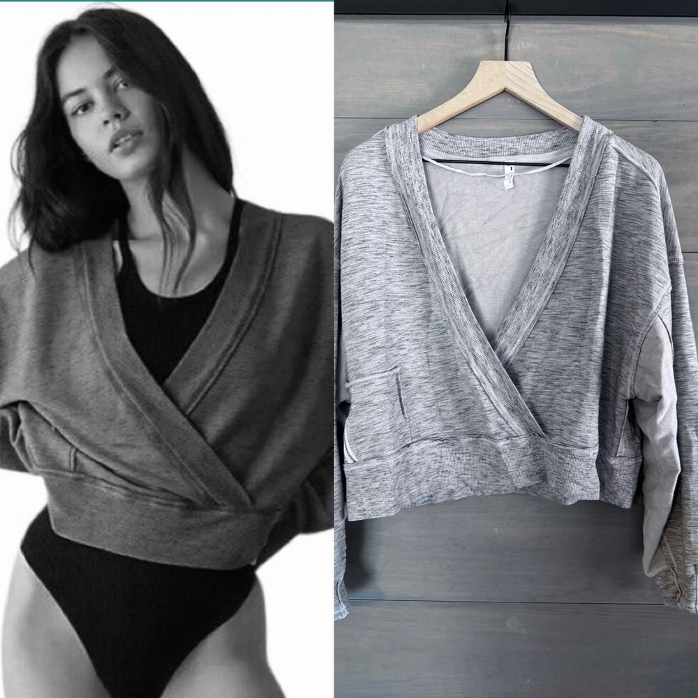 Free People‎ FP Movement Kyoto Sweat Wrap Top Lavender Gray Oversized Small